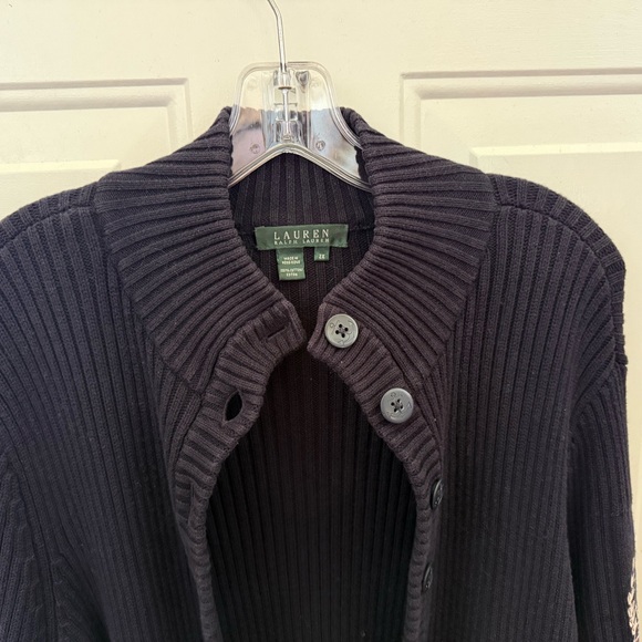Ralph Lauren Navy Cardigan Women's 2X With Crest - Heavy Knit - Picture 4 of 6